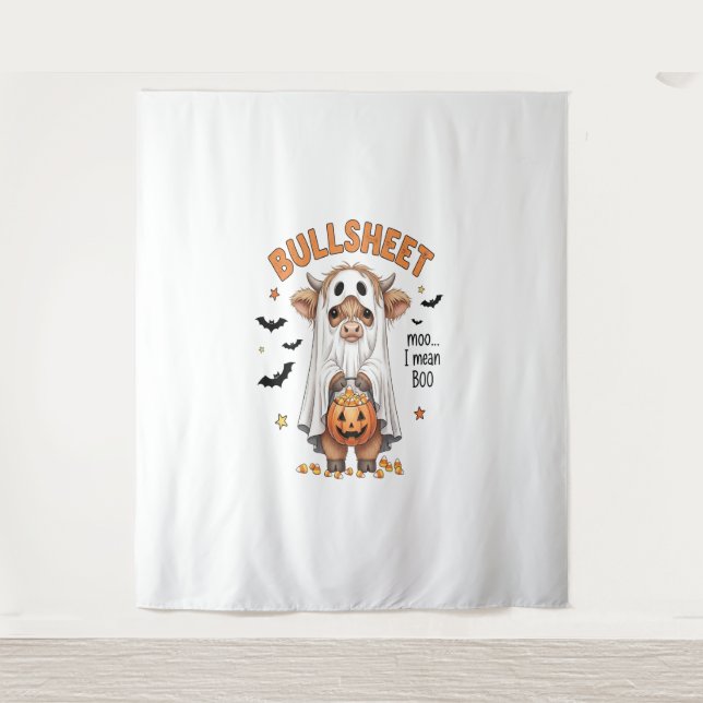 Bullsheet Highland Cow Funny Ghost Wandteppich (Vorderseite)