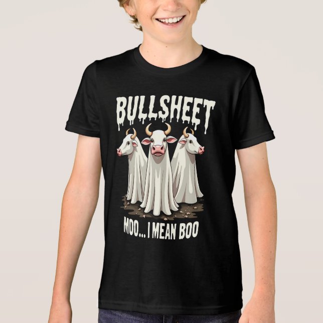 Bullsheet Moo I Gemein Boo Funny Halloween Ghost C Tri-Blend Shirt (Vorderseite)