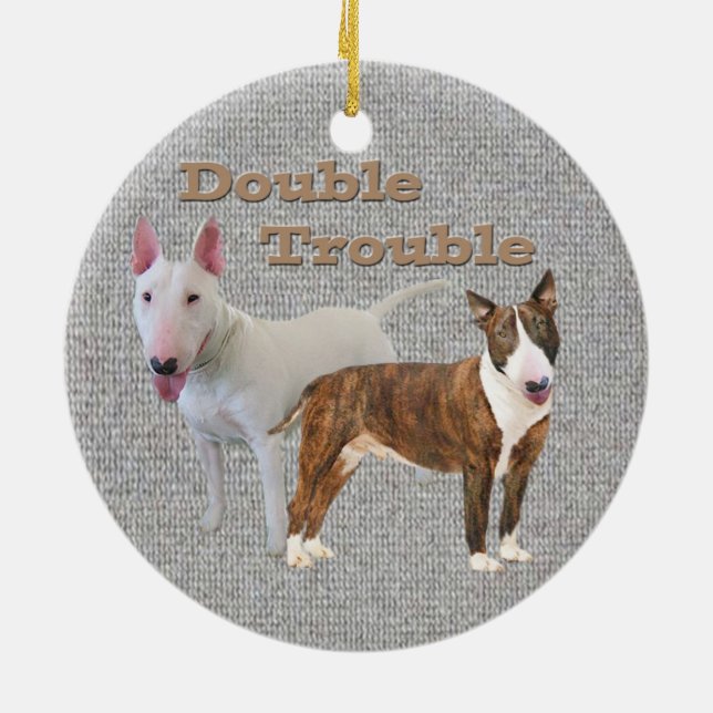 Bullterrier-doppelte Problem-Verzierung Keramikornament (Hinten)