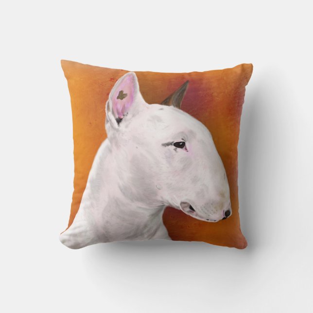 Bullterrier-Kissen auf orange Hintergrund Kissen (Vorderseite)