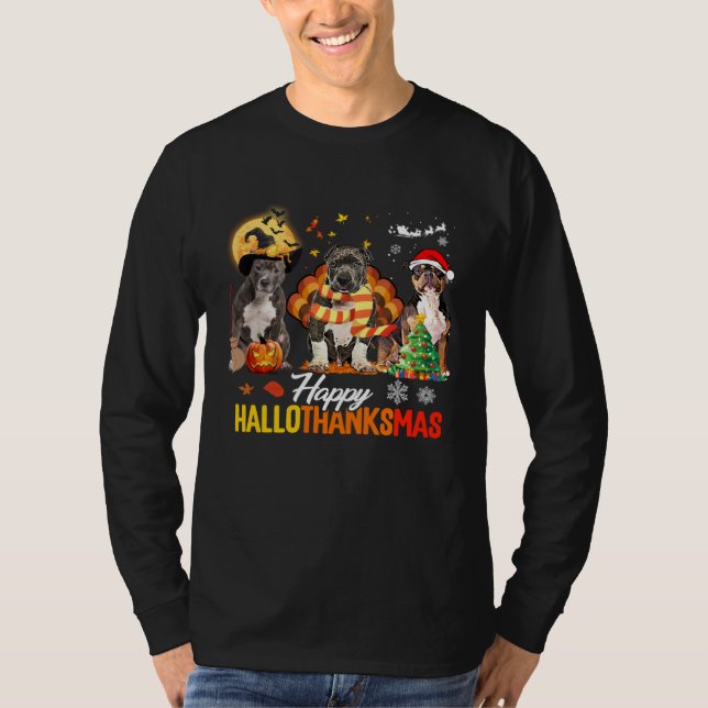 Bully Dog Happy Hallothanksmas Halloween Thanksgiv T-Shirt (Vorderseite)