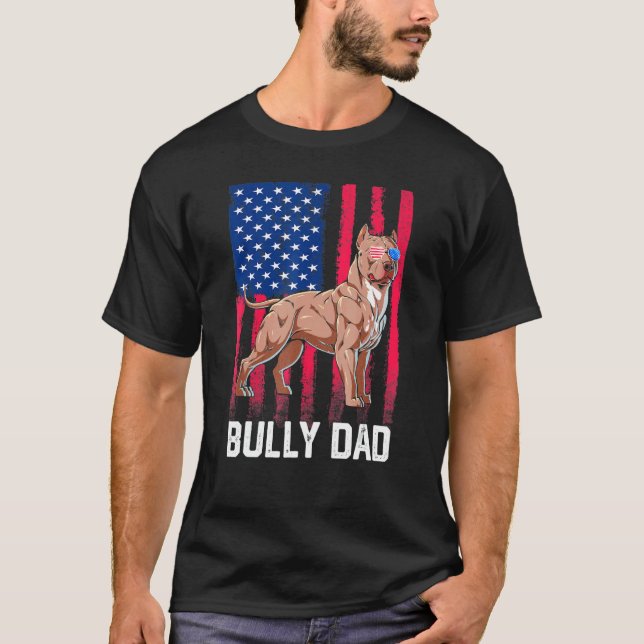 Bully Vater Dog American Flag Patriotic Merica 4th T-Shirt (Vorderseite)