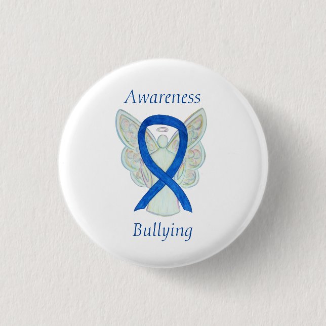 Bullying Awareness Angel Blue Ribbon Button (Vorderseite)