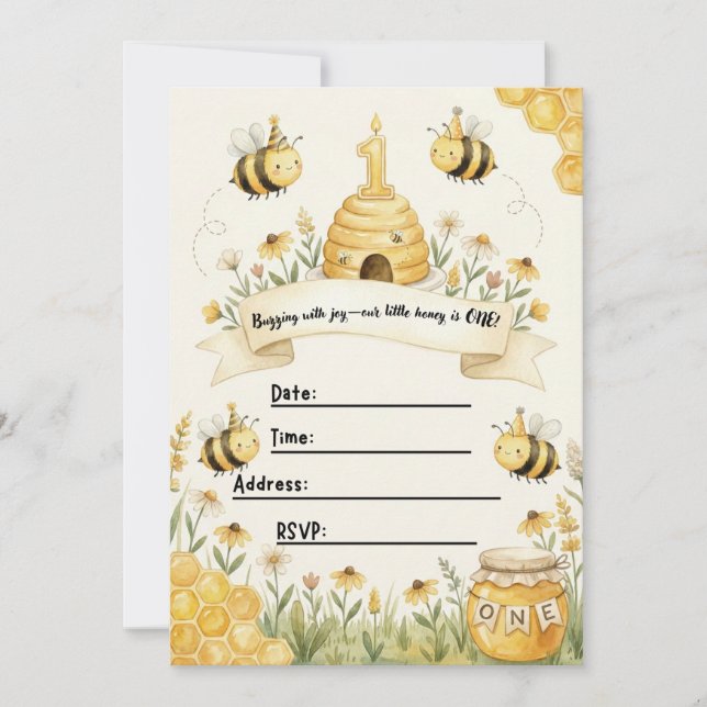 Bumble Bee 1st Birthday Invitation  Einladung (Vorderseite)