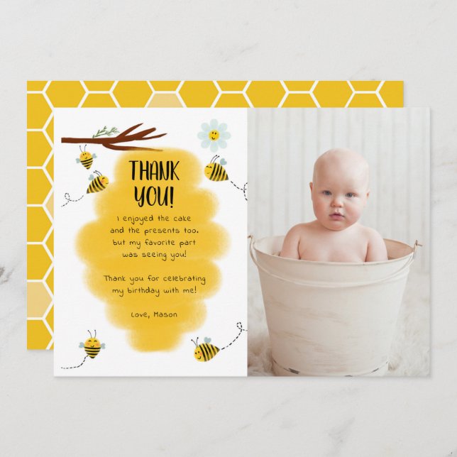 Bumble Bee Birthday Party Foto Vielen Dank Karten (Vorne/Hinten)
