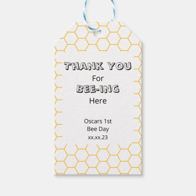 Bumble Bee Birthday Party Vielen Dank für Ihre Unt Geschenkanhänger (Vorderseite)