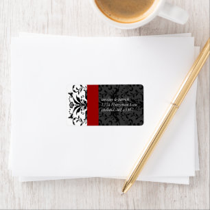 Bumble Bee Black Damask Address Labels Red Trim Adressaufkleber