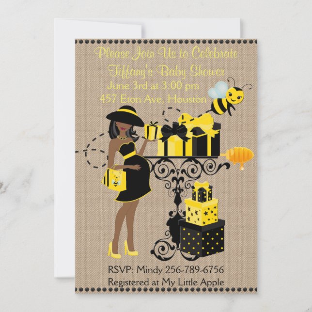 Bumble Bee Lady Yellow African Baby Shower Einladu Einladung (Vorderseite)