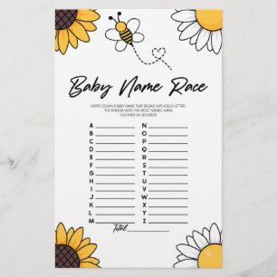 Bumble Bee Name Race Baby Shower Game-Aktivität Briefpapier
