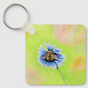 Bumble Bee on a Flower Painting Keychain Schlüsselanhänger