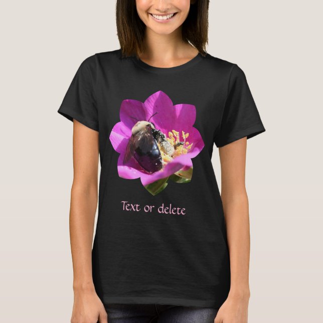 Bumble Bee On Pink Rose Nature Personalized T-Shirt (Vorderseite)