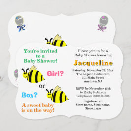 Bumble Bee Pink Blue Rattles Baby Shower Einladung