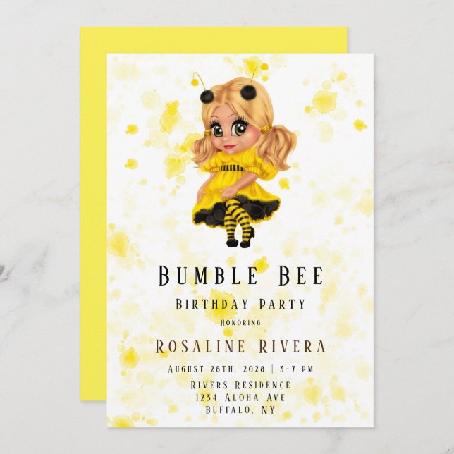 Bumble Bee Preteen Girl Birthday Party Einladung (Vorne/Hinten)