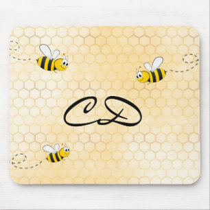 Bumble bees cute honeycomb fun humor monogram mousepad