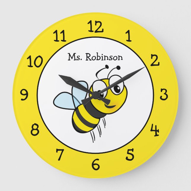 Bumble-Bienenlehrerin im Klassenzimmer Große Wanduhr (Vorderseite)