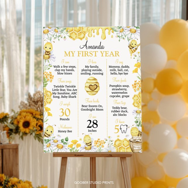 Bumblebee First Bee Day Birthday Milestone Sign Poster (Von Creator hochgeladen)