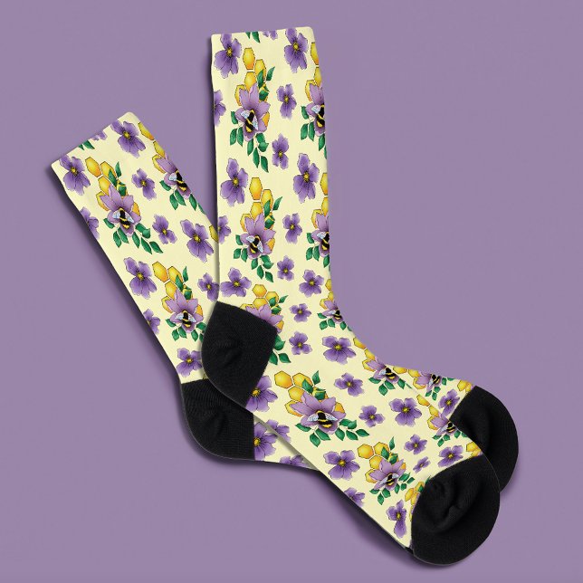 Bumblebee Lavender Flowers Yellow Socken (Von Creator hochgeladen)