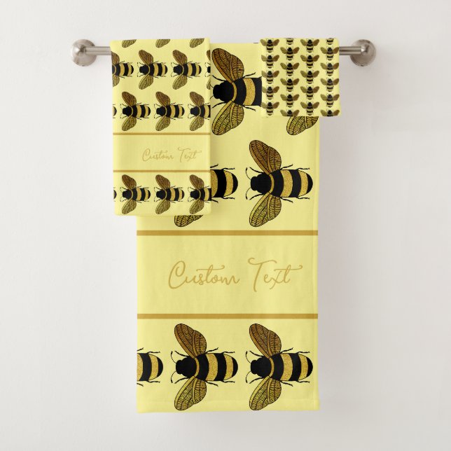 BUMBLEBEE PATTERN GOLD BLACK BEK ON BUTTER YELLOW BADHANDTUCH SET (Insitu)