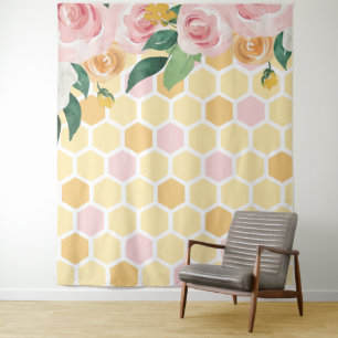 Bumblebee zum 1. Geburtstag rosa Blumenbanner  Wandteppich