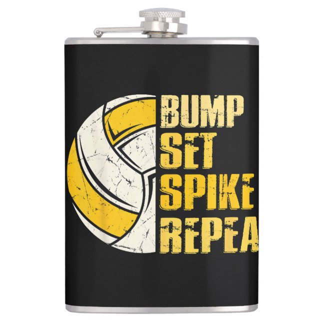 Bump Set Spike Wiederholung Volleyball Funny Funny Flachmann (Vorderseite)
