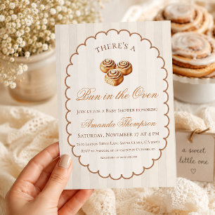 Bun im Ofen Beige gestreifte Babyparty Einladung