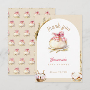 Bun Im Ofen Rosa Gingham-Schleife Baby Shower Dankeskarte