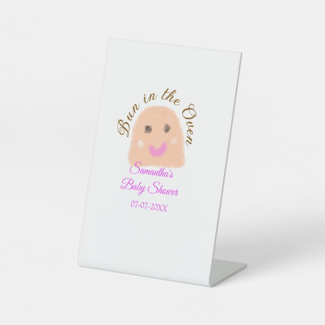 Bun in der ofenbeige duftende Babydusche rosa Br Sockelschild (Vorderseite)