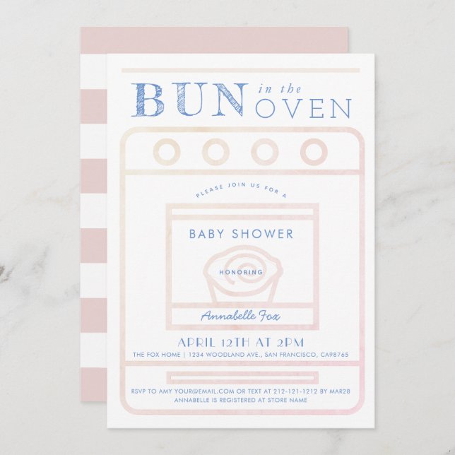 Bun in der Oven Girl Pink Baby Dusche Einladung (Vorne/Hinten)