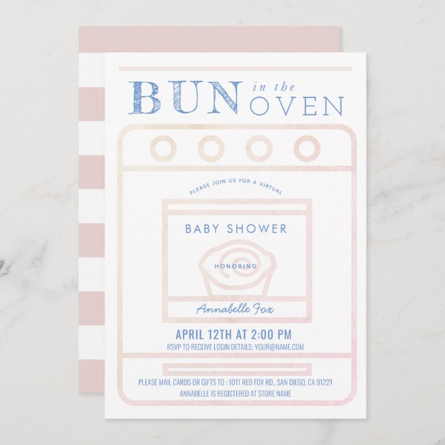 Bun in der Oven Girl Pink Virtual Baby Dusche Einladung (Vorne/Hinten)