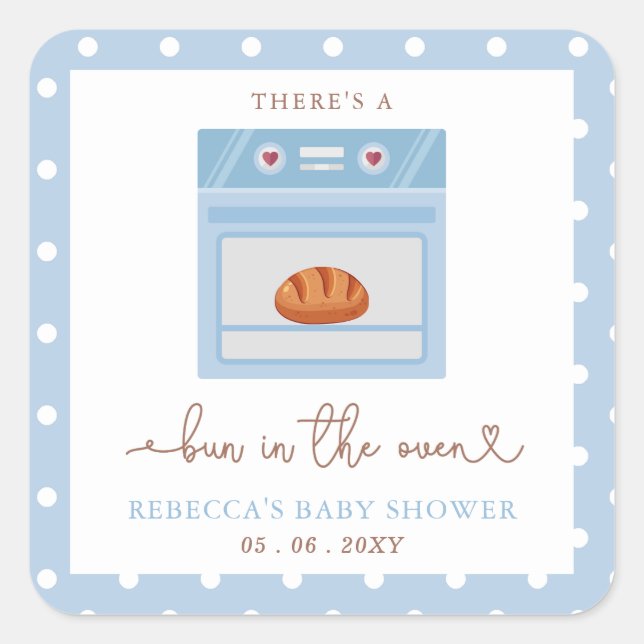 Bun in Oven Blue Baby Babydusche Quadratischer Aufkleber (Vorderseite)