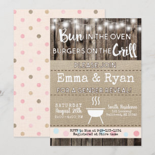 Bun in Oven GRILLEN Burlap Wood Gender Reveal Einladung