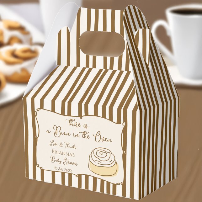 Bun in the oven baking baby shower personalized  geschenkschachtel (Bun in the oven baking baby shower personalized favor boxes brown stripes coffee baby shower brunch)