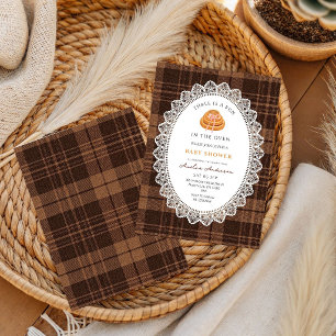 Bun In The Oven Braun Gingham Babyparty Einladung