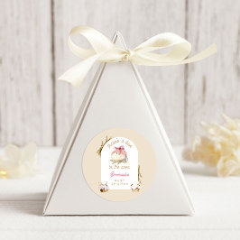 Bun In The Oven Pink Gingham Bow Baby Shower Runder Aufkleber