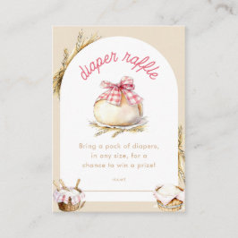 Bun In The Oven Pink Gingham Bow Diaper Raffle Begleitkarte
