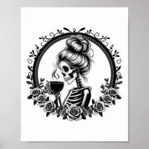 Bun Skeleton trinken Kaffee Vintag Halloween Spaß Poster