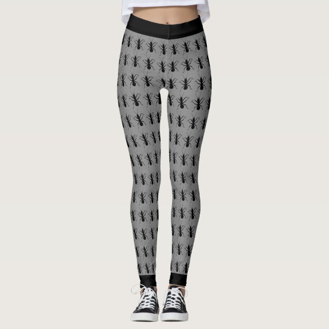 Bunch Big Black Crawling Ants auf Grau Leggings (Vorderseite)