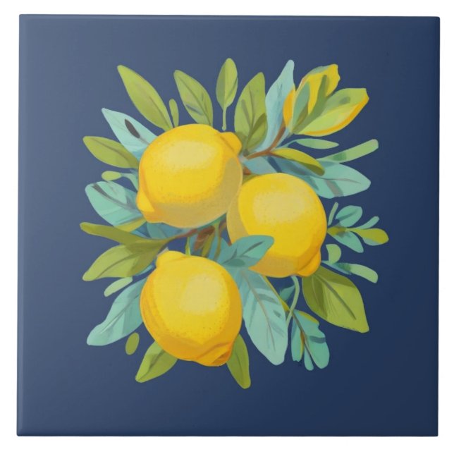 Bunch of Lemons on Mediterranean Dark Blue Fliese (Vorderseite)