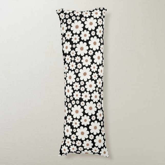 Bunches fröhlich weißes, matte Blume, bräunliches  Seitenschläferkissen (Vorderseite Vertikal)