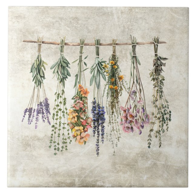 Bunches of Dried Rustic Flowers & Herbs Fliese (Vorderseite)