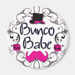 Bunco Babe mit rosa Top Hat und rosa Mustache Magnet