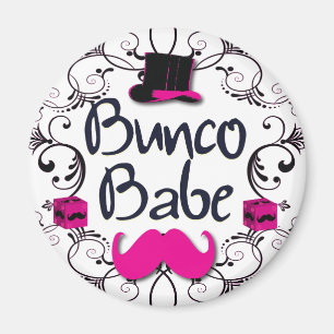 Bunco Babe mit rosa Top Hat und rosa Mustache Magnet