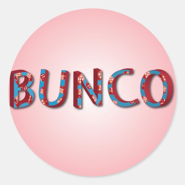 Bunco-Buchstaben mit Bunco-Würfeln Runder Aufkleber (Vorderseite)