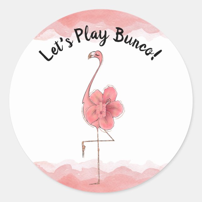 Bunco Bunko Pink Tropischer Flamingo Runder Aufkleber (Vorderseite)