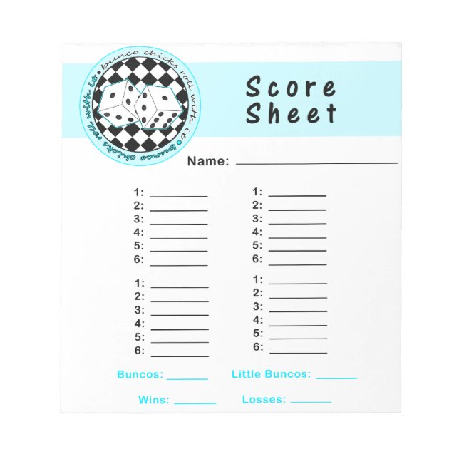 Bunco Chicks Roll mit Score Card - Blau Notizblock (Vorderseite)