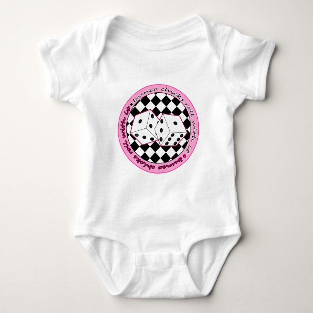 Bunco Chicks Roll with it - rosa Baby Strampler (Vorderseite)