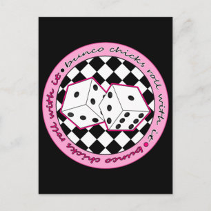 Bunco Chicks Roll with it - rosa Postkarte