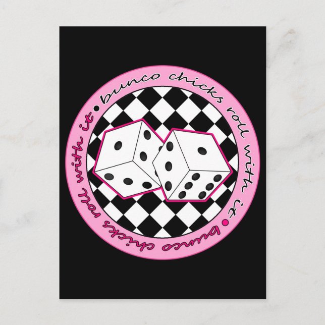 Bunco Chicks Roll with it - rosa Postkarte (Vorderseite)