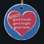 Bunco Christmas Liebe Keramikornament<br><div class="desc">Wer Lieben,  Bunco zu spielen? Teilen Sie dieses wunderbare,  moderne Herz mit Vintagem Texturdesign mit Ihren Lieblings-Bunco-Spielern. Bunco,  gute Freunde,  gutes Lachen und gute Zeiten. Große Bunco-Ornament für den Urlaub oder Ihre Geschenkidee.</div>