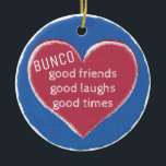 Bunco Christmas Liebe Keramikornament<br><div class="desc">Wer Lieben,  Bunco zu spielen? Teilen Sie dieses wunderbare,  moderne Herz mit Vintagem Texturdesign mit Ihren Lieblings-Bunco-Spielern. Bunco,  gute Freunde,  gutes Lachen und gute Zeiten. Große Bunco-Ornament für den Urlaub oder Ihre Geschenkidee.</div>